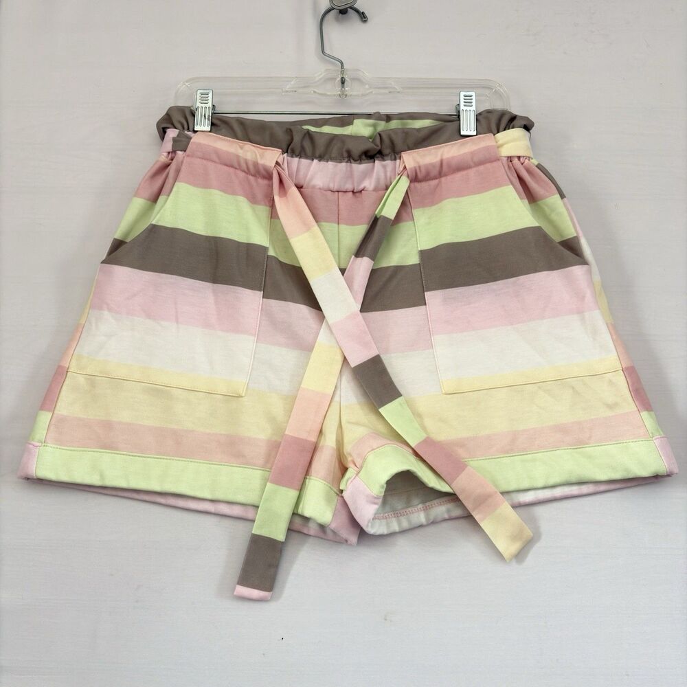 TruSelf Womens Shorts Multi Color Stripe Soft cozy casual matching belt Large - Picture 3 of 9